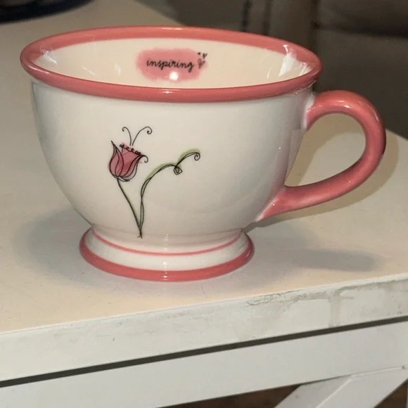 'Inspiring' White Pink Flower 10 oz Mug Cup NOS - Picture 2 of 3